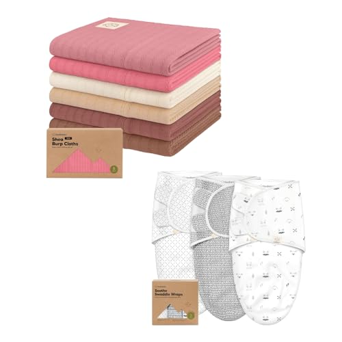 KeaBabies 6-Pack Baby Burp Cloths for Boys and Girls and 3-Pack Baby Swaddle Sleep Sacks - Large Burp Cloths, Burping Clothes for Newborn - Newborn Swaddle Sack