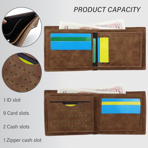 Mens Wallet, Soft Leather Slim Wallet for Men Vintage Credit Card Wallet Bifold Card Holder with Multi Slots (Coffee)4