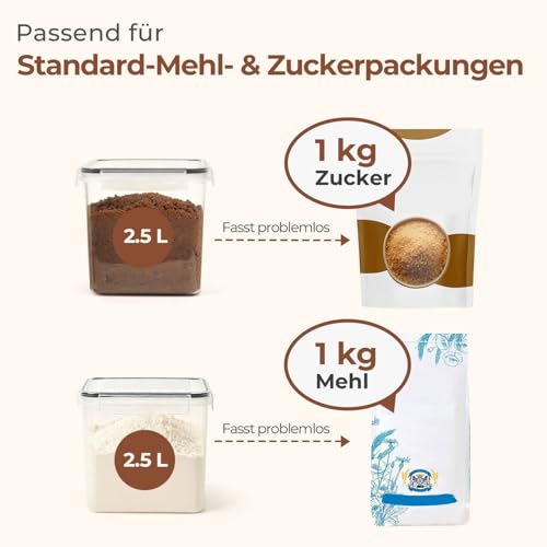 ComSaf Mehl Aufbewahrung 2.5L 3Pcs, Vorratsdosen mit Deckel luftdicht, Vorratsbehälter, luftdichte Aufbewahrungsbox, Aufbewahrungsdosen Küche, Lebensmittelaufbewahrung für Mehl, Reis, Müsl, Mandelmehl 3