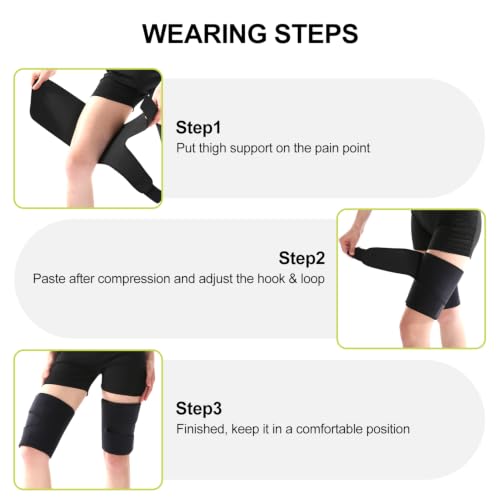 Image of supregear Thigh Wraps Support, Adjustable Compression Neoprene Thigh Sleeve Hamstring Quad Wrap Upper Leg Brace for Women Men Pulled Groin Muscle, Quadriceps, Black + Grass Green, XL