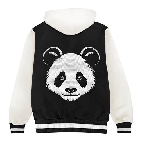 San Diego Zoo Panda Face Varsity Jacket, Black & White, Giant Panda Design, Unisex Zip-Up Hoodie3