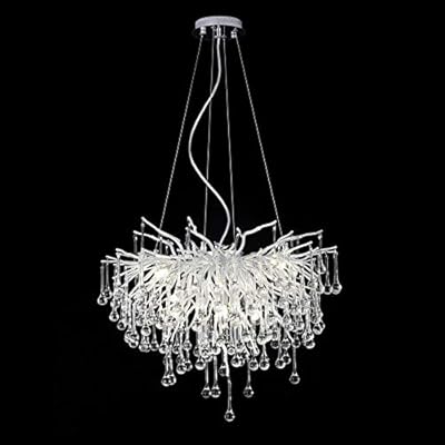 YIOSI Modern Raindrop Chandelier, Silver Ceiling Pendant Flower Hanging Lighting Frosted Tree Branch Crystal Chandelier Light Fixture for Bedroom, Living Room, Dining Room, Foyer (Dia 23.5" Round)