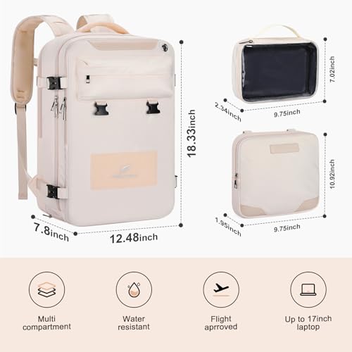 Image of Maelstrom Travel Backpack for Women Men,35L Laptop Backpack Fits 17-Inch Laptop,Carry On Backpack for Airplanes with Crossbody Bag&Shoe Compartment&Toiletry Bag (Beige With Toiletry Bag, Large)