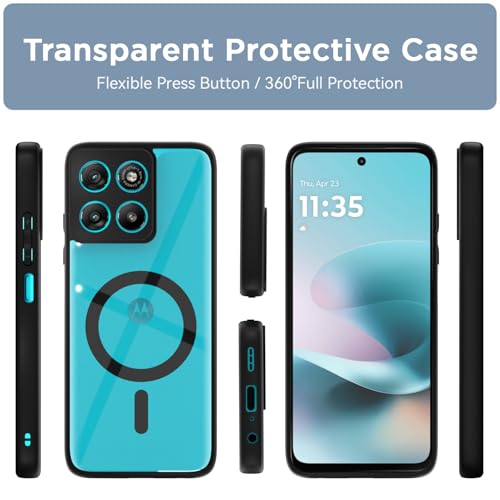 Image of Amazon Basics Back Cover for Motorola Moto G67 Power 5G / G57 Power 5G Compatible with Mag-Safe | Shockproof Design | Hard Transparent Back Case (Black Mag-Safe)