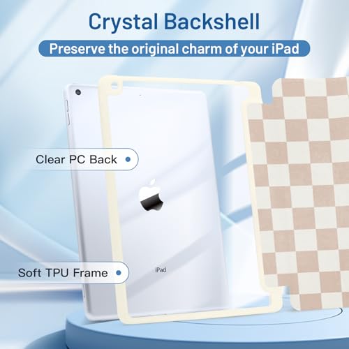 MrARTIST for iPad 9th/8th/7th Generation Case - Tablet Case Cute for Women Girls Girly Kawaii Aesthetic Preppy Kawaii Chic Cool Design for Apple Tablet Cover with Pencil Holder, Khaki Checkered by MrARTIST - Image 3