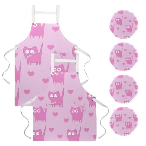 Tablier de serveuse rose et multicolore parfait pour la pâtisserie et le bistrot