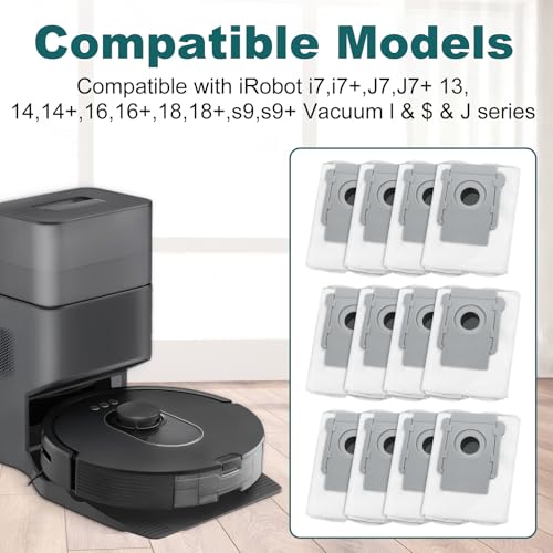 Image of 12 Packs Vacuum Bags for iRobot Roomba i7,dust bag compatible with iRobot Roomba J7, j7+,i3, i3+, i4, i4+, i6, i6+, i8, i8+, s9, s9+, s9Plus Series Clean Base Automatic Dirt Disposal Bags