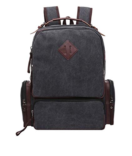Mochila de Lona Masculina com Partes em Couro e Compartimento Para Notebook