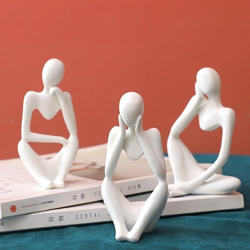 Winshall Home Decor Accents, Resin Thinker Statue Decor 3 PCS, Abstract Bookshelf Decor, Decorative Sculpture for Office,Book Shelf, Figurines Home Decor, Decor Accents (White)