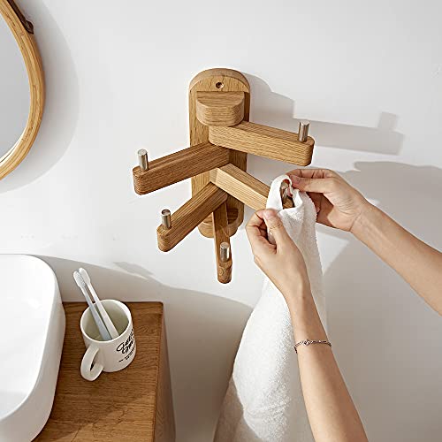 Inman Coat Hooks For Wall Wooden Hook, Wall Coat Rack Heavy Duty Foldable Wall Hooks For Coat Hat Towel Purse Robes Mudroom Bathroom Entryway (Oak) #TOP3