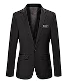 Mens Slim Fit Casual One Button Blazer Jacket (L, 301 Black)