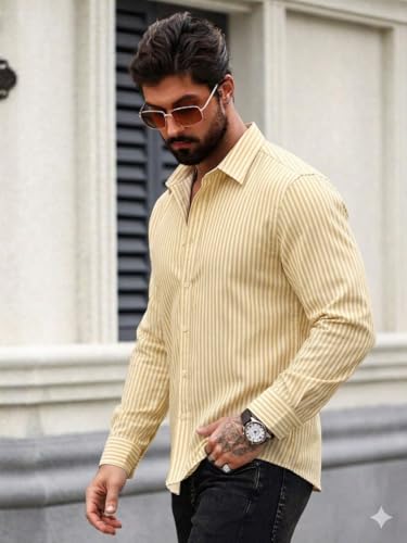 Image of Striped Casual Regular Fit Shirt for Men| Men Full Sleeve Shirt
