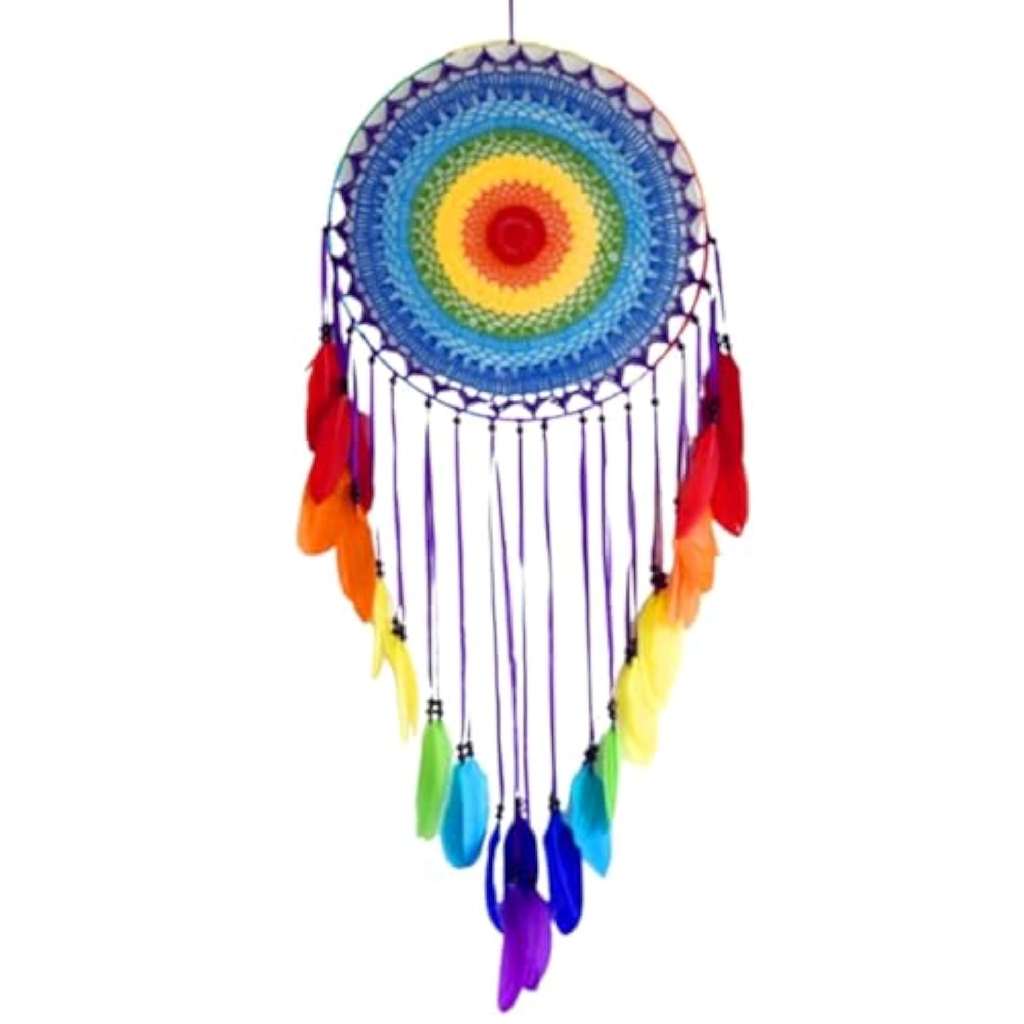 Large Rainbow Dream Catcher with Vibrant Feathers