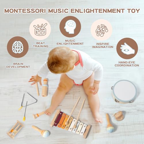 Baby Musical Instruments, Montessori Wooden Toys for Toddlers 1-3, Neutral Colors Percussion Instruments, Modern Boho Xylophone for Kids, Preschool Educational Baby Musical Toys - Image 4