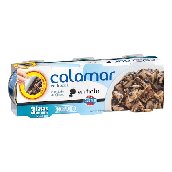 Premium Tintenfisch in eigener Tinte – Vorratspack 12 Dosen (4 x 3er Pack) – 12 x 80g (708g Abtropfgewicht gesamt) – Zarte Stücke in authentischer schwarzer Sauce – Ideal für Pasta, Reis & Tapas