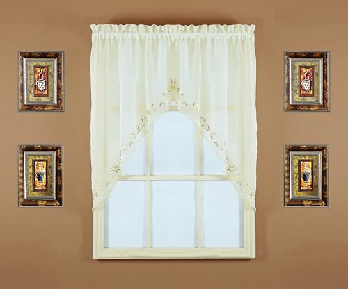 Today's Curtain, Emelia Embroidery Sheer Swag 38", Ecru, 59" W x 38" L