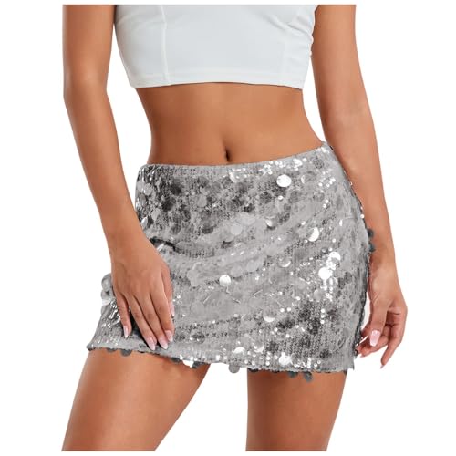 Generisch Jupe Crayon Élégante pour Femmes en Paillettes avec Taille Élastique Idéale pour les Clubs de Nuit et les Occasions Spéciales, argenté, XS