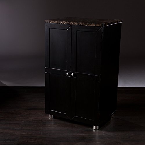 Sei Furniture Cape Town Contemporary Bar Liquor And Wine Cabinet With Storage, Faux Marble Countertop With Black Finish #TOP6
