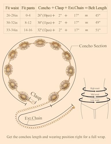 Image of TOPACC Western Metal Concho Belt for Women Cowgirl Chain Belts for Dresses Jeans Country Concert Outfit