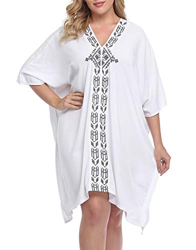 HDE Womens UPF 30+ Short Kaftan Cover Up Oversize Plus Size Swimsuit Shirt Dress