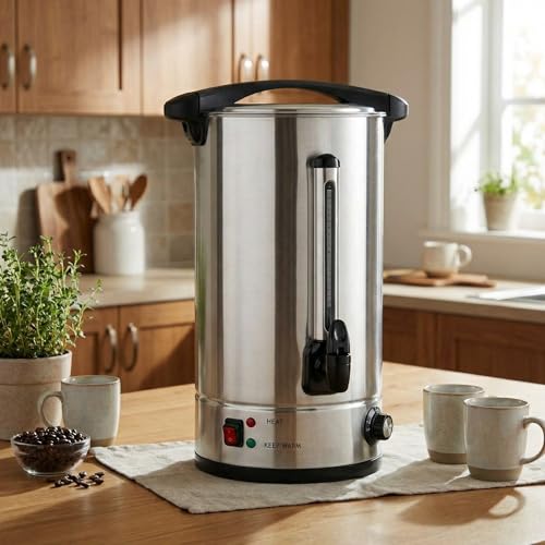 Image of 14 L /100 Cups Coffee Urn, Commerical Coffee Maker Hot Water Urn, Large Percolator Pot Dispenser With Double-Wall Stainless Steel, Quick Brew, Stays Hot for Tea & Beverage at Events & Catering(Silver)