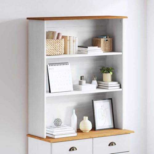 Ordellia Hutch ASKIM en Bois de pin Massif 91 x 30 x 104 cm, Buffet bahut avec étagères et Niche, Rangement pour Salon, Bureau, Salle à Manger, Meuble au Style épuré
