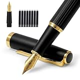 Zalantan Fountain Pen, Calligraphy Pens Luxury Metallic Fancy Pen - Includes 2 Nibs (F/EF), 8 Ink Cartridges, 2 Ink Refill Converters, Gift Box (Black)
