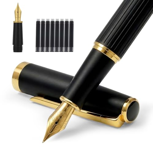 Image of Zalantan Fountain Pen, Calligraphy Pens Luxury Metallic Fancy Pen - Includes 2 Nibs (F/EF), 8 Ink Cartridges, 2 Ink Refill Converters, Gift Box (Black)