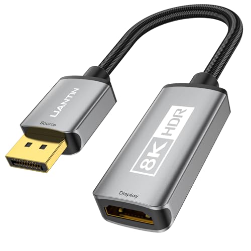 UANTIN 8K DisplayPort 1.4 to HDMI 2.1 Adapter with 4K@120Hz/2K@240Hz Uni-Directional Display Port (DP) to HDMI Male to Female Adapter for RTX/RX Graphics Card (Not Compatible with PS5, No VRR)