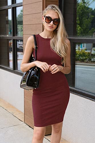 Image of PRETTYGARDEN Women's Summer Ribbed Bodycon Midi Dresses | Soft Stretchy Knit, Sleeveless Tank Dress, Slim Fitted, Elegant Spring Outfit for Work, Vacation Travel, Date Night, Party