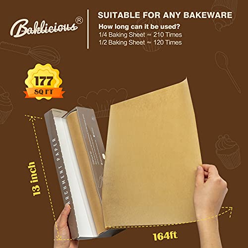 Unbleached Parchment Paper Roll For Baking, 13 In X 164 Ft, 177 Sq.ft, Baklicious Non-Stick Baking Parchment Paper For Baking, Cookies, Bread, Oven, Air Fryer, Steamer, Baking Paper #TOP2