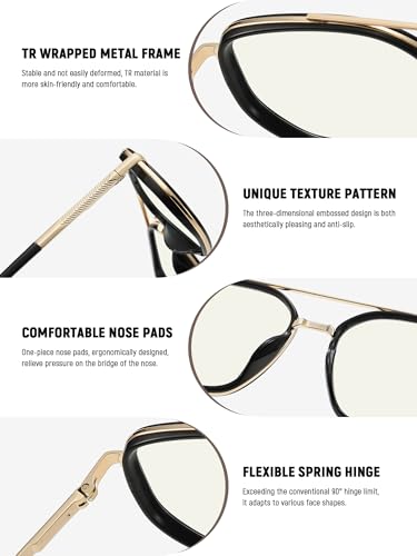 Image of kimorn Blue Light Blocking Aviator Glasses for Women Men | Clear Lens, TR90 Metal Frame, UV400, Office Gaming