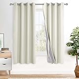 Xwzo Rideaux 100 % Occultants, Rideaux Double Couche Épais Et Résistants Avec Œillets, Pour Chambre À Coucher, 175 X 140 Cm (Hauteur X Largeur) Beige Clair, Lot De 2