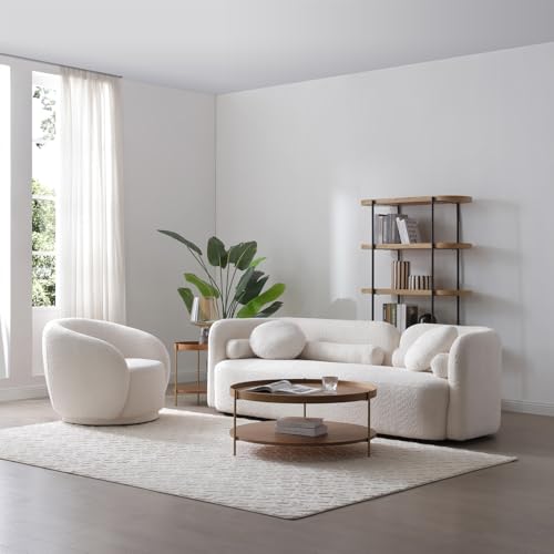 Image of Modern Curved Sofa Teddy Fabric Sofa Couches with 360 Degree Swivel Accent Chair Barrel Chair Tight Curved Back Cloud Couch 2 Piece Couch Sets for Living Room Bedroom Office Apartment Studio