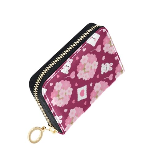 Women's Flowers Floral Bunny Rabbit Credit Card Holder Wallet Leather Zipper Card Case for Ladies Girls 20300575
