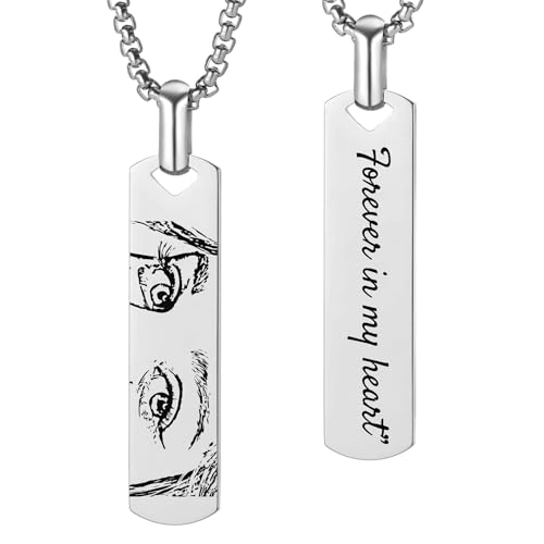 OTXIXTO Personalized Eye Necklace with Picture Stainless Steel Pendant Custom Engraving Name Date Creative Eye Photo Necklaces for Women Men Couples -A1