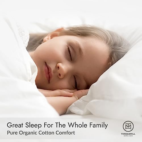 Threadmill Home Linens - Organic Cotton White Bed Sheet Set - Soft & Natural - Cotton Bed Sheets - Cool Cotton Sheets - Includes Flat Sheet, Fitted Sheet, & Pillowcases - Queen/White #TOP4