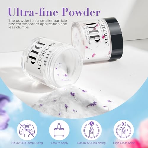 AZUREBEAUTY Dip Powder Nail Transparent Crystal Dried Flower Spring Set, Blue Purple Pink Yellow 6 Colors Natural Real Clear Dipping Powder Starter Kit Nail Art Manicure Salon, No Need Nail Lamp Cured