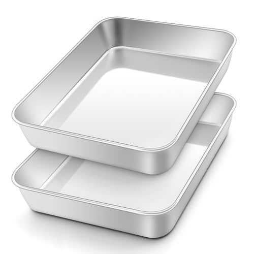 Onader Backblech, Edelstahl Klein Rechteckig Auflaufform Backform 2er Set, Tiefes Ofenblech Kuchenblech für Lasagne Brownie, Gesund & Spülmaschinenfest, 26,5 x 20,5 x 5cm