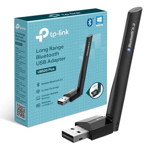 TP-Link UB500 Plus Long Range USB Bluetooth Adapter PC, Wireless Connectivity, Adjustable Multi-Directional Antenna, 5.3 Bluetooth Dongle for PC, Wins