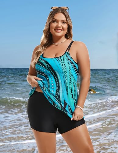 Hanna Nikole Womens Plus Size Tankini Swimsuit Two Piece Bathing Suits Flowy Swim Tops with Boy Shorts4