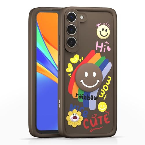 Image of Pikkme Back Cover for Samsung Galaxy S23 5G | Soft Silicone| Cute Rainbow Smile & 3D Cartoon Flower Design | Shockproof Raised Camera Protection Bumper Case (Brown)
