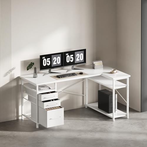 Maihail パソコンデスク L字 幅140cm ホワイト