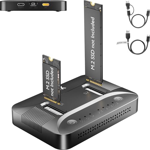 SUITOK Dual-Bay M.2 SSD Cloner Docking Station for PC Storage Upgrade Tool-Free Offline Duplicator NVMe SATA Reader Enclosure 10Gbps USB-C Supports 16TB 2230-22110 - STK07 Pro