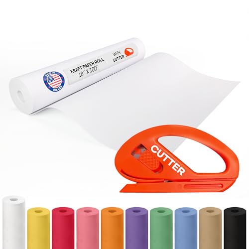 Image of Extra White Offset Kraft Paper Roll 18 inch x 1200 inch (100 ft) with Cutter