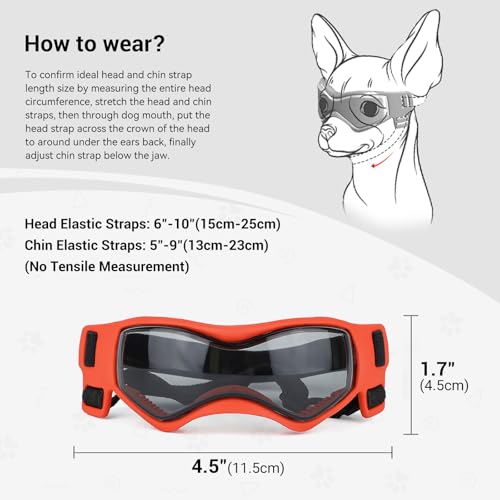 Image of Dog Goggles, Small Breed Dog Sunglasses, UV Protection, Wind & Dust Rain Snow Protection, Orange, Small