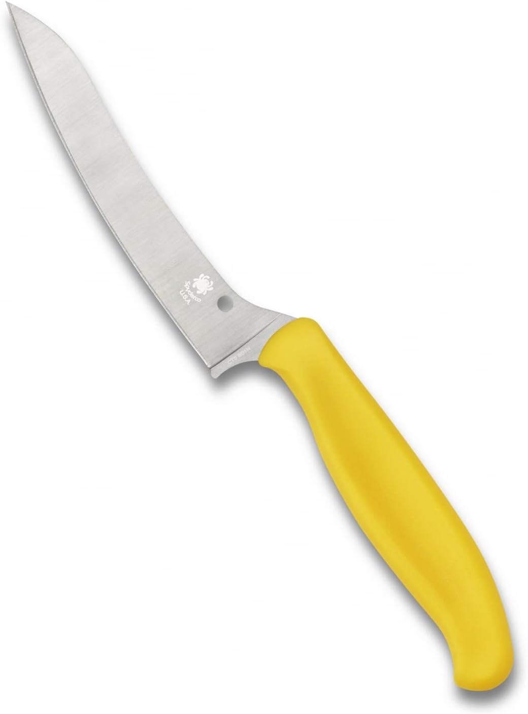 Spyderco Z-Cut Kitchen Knife with 4.4" Pointed Tip CTS BD1N Stainless Steel Blade and Durable Yellow Polypropylene Handle - PlainEdge - K14PYL