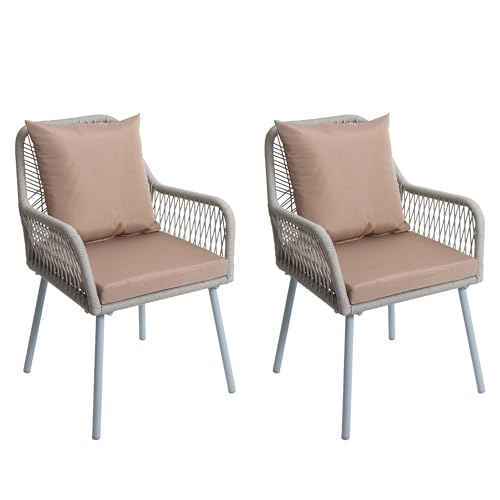 Mendler Juego de 2 sillas de jardín HWC-O12, cojín para asiento y respaldo de exterior, cuerda trenzada de aluminio, color gris