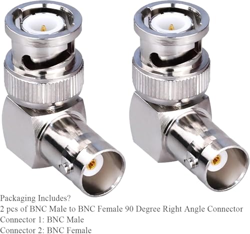 Image of MX BNC Male to BNC Female Right-Angle Adapter - 90 Degree RF Coax Connector for CCTV, Video, Test Equipment & Antenna Systems Pack of 2