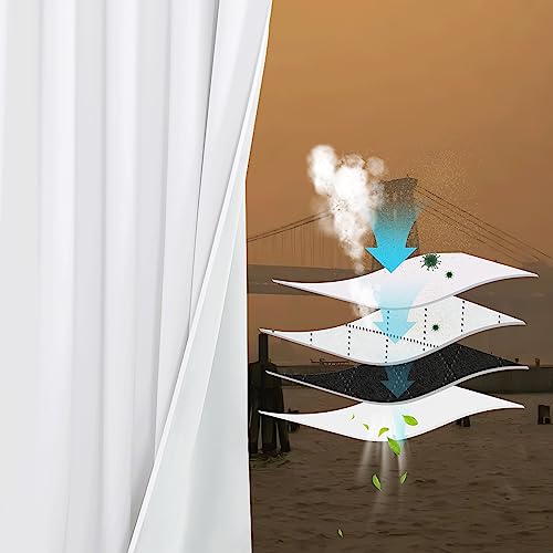 NICETOWN Sound Blocking White 100% Blackout Lined Curtains, Thick & Heavy-Duty Wildfire Pollution Filtering Noise Reducing Window Treatment Insulated Drapes for Bedroom (2 PCs, 42 Width x 63